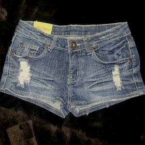Machine Blue Distressed Jean Shorts